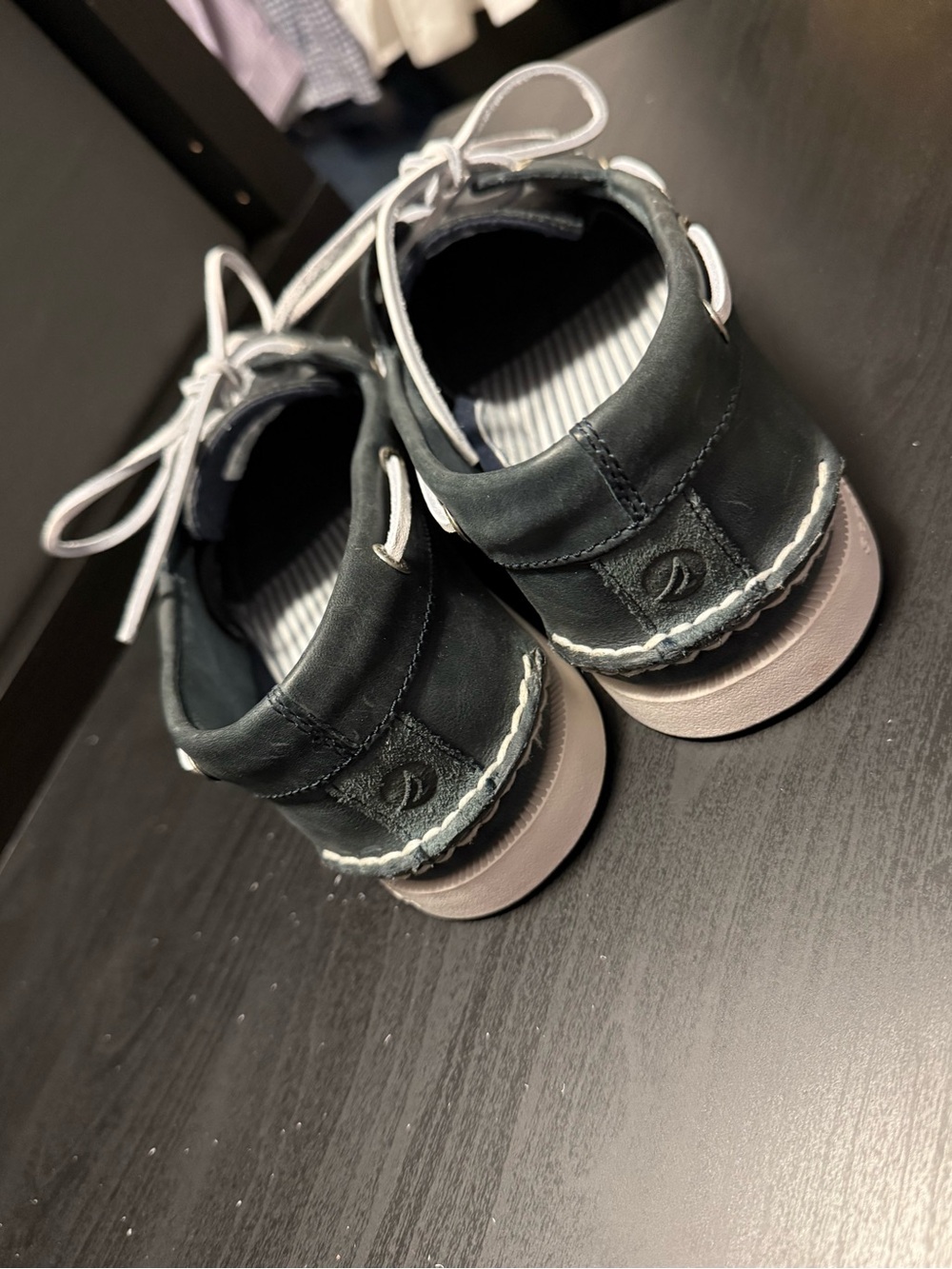 Sperry Topsider- Navy Boat Shoes with White Laces - Picture 6 of 8